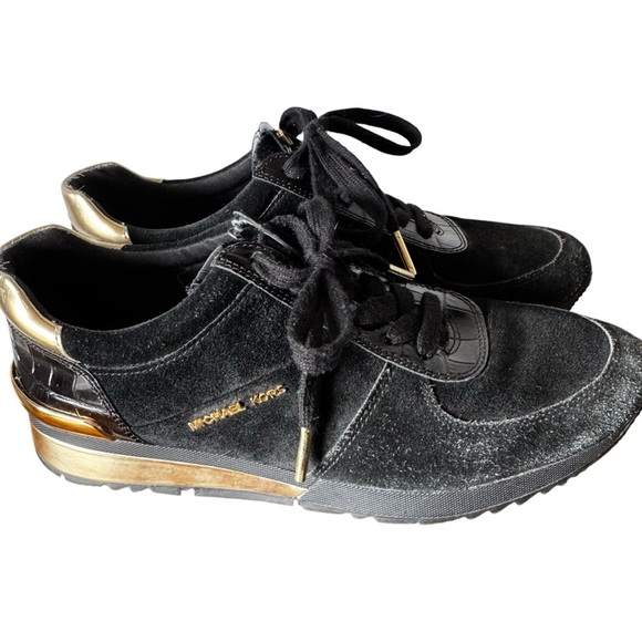 Michael Kors Black and Gold Retro Style Women's Sneakers Size 8M - Picture 1 of 9